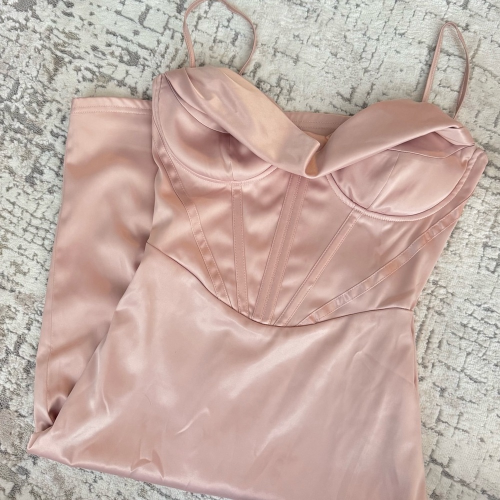 Elegant Pink Satin Corset Dress - Small